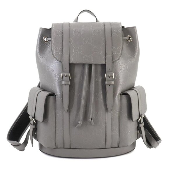 GUCCI GG Embossed Backpack Leather Grey 625770 Purse 90244343 - Picture 1 of 9